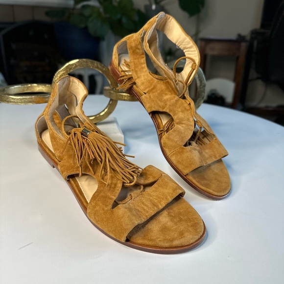 Vince Camuto Shoes - Vince Camuto VC Signature Tabor tan camel suede tassel gladiator sandal size 8